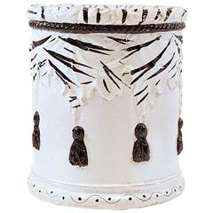 Black and White Italian Terracotta Garden Stool with Tassels