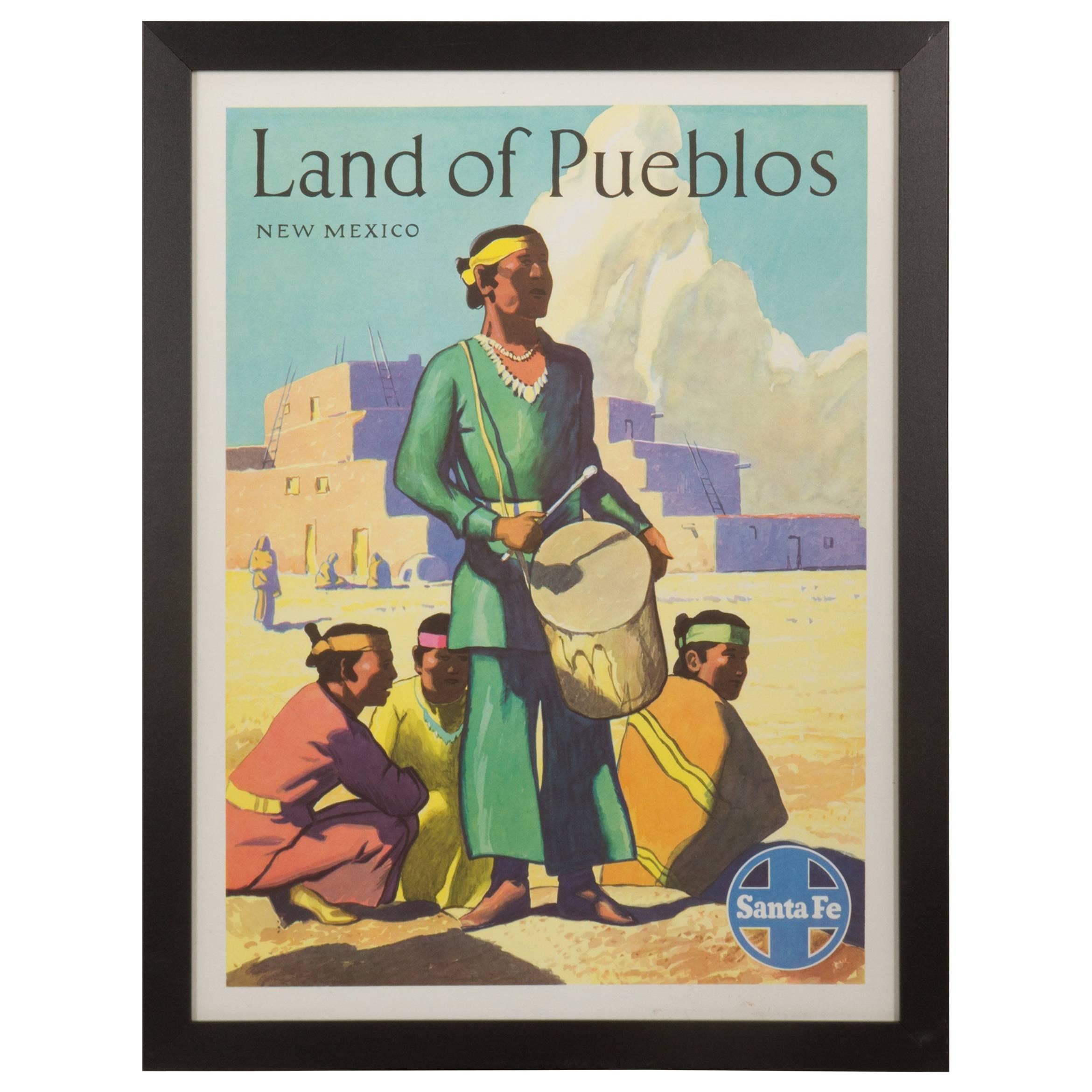 Vintage, Original Sante Fe Travel Poster "Land of the Pueblos" For Sale