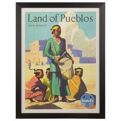 Vintage, Original Sante Fe Travel Poster "Land of the Pueblos"
