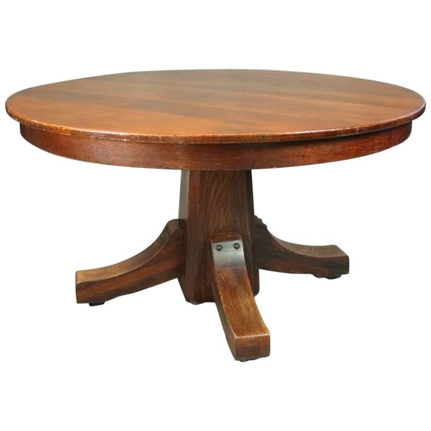 Antique Stickley Bros. Arts & Crafts Mission Oak Dining Table with Four Leaves