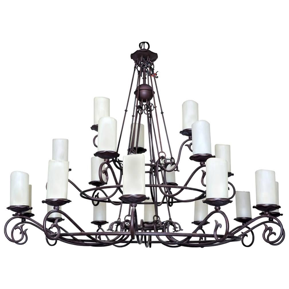 Colossal and Wrought Iron Chandelier in Spanish Colonial Style
