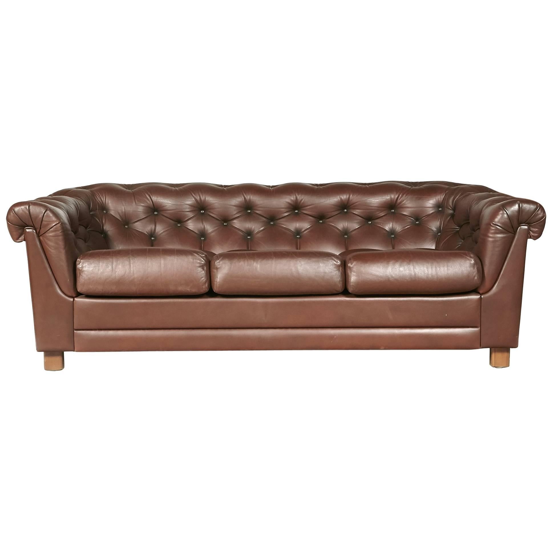 Brown Leather Chesterfield Sofa For Sale