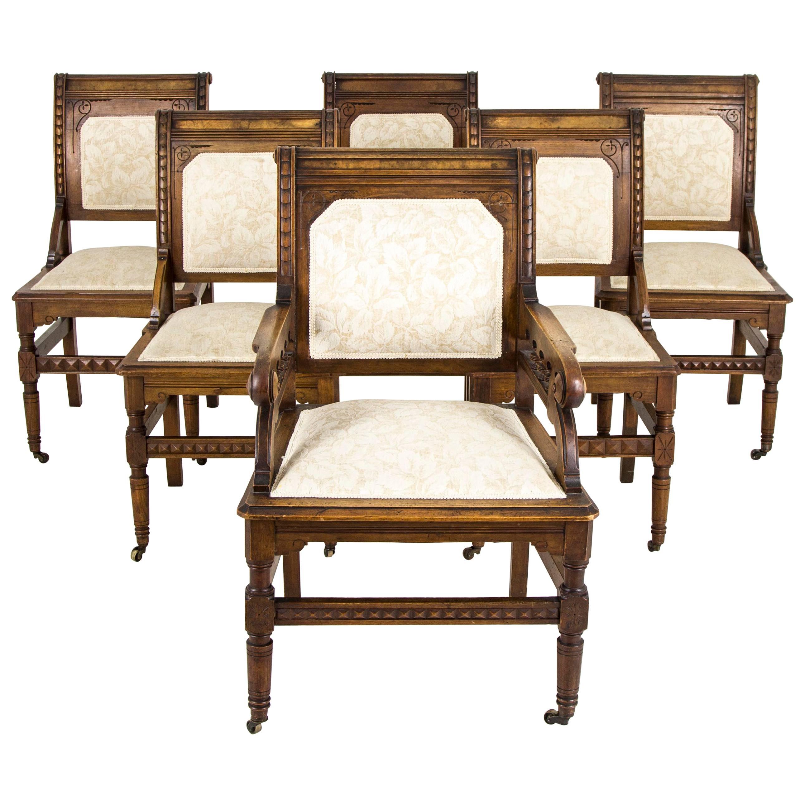 Set of Six Antique Carved Walnut Eastlake Dining Chairs