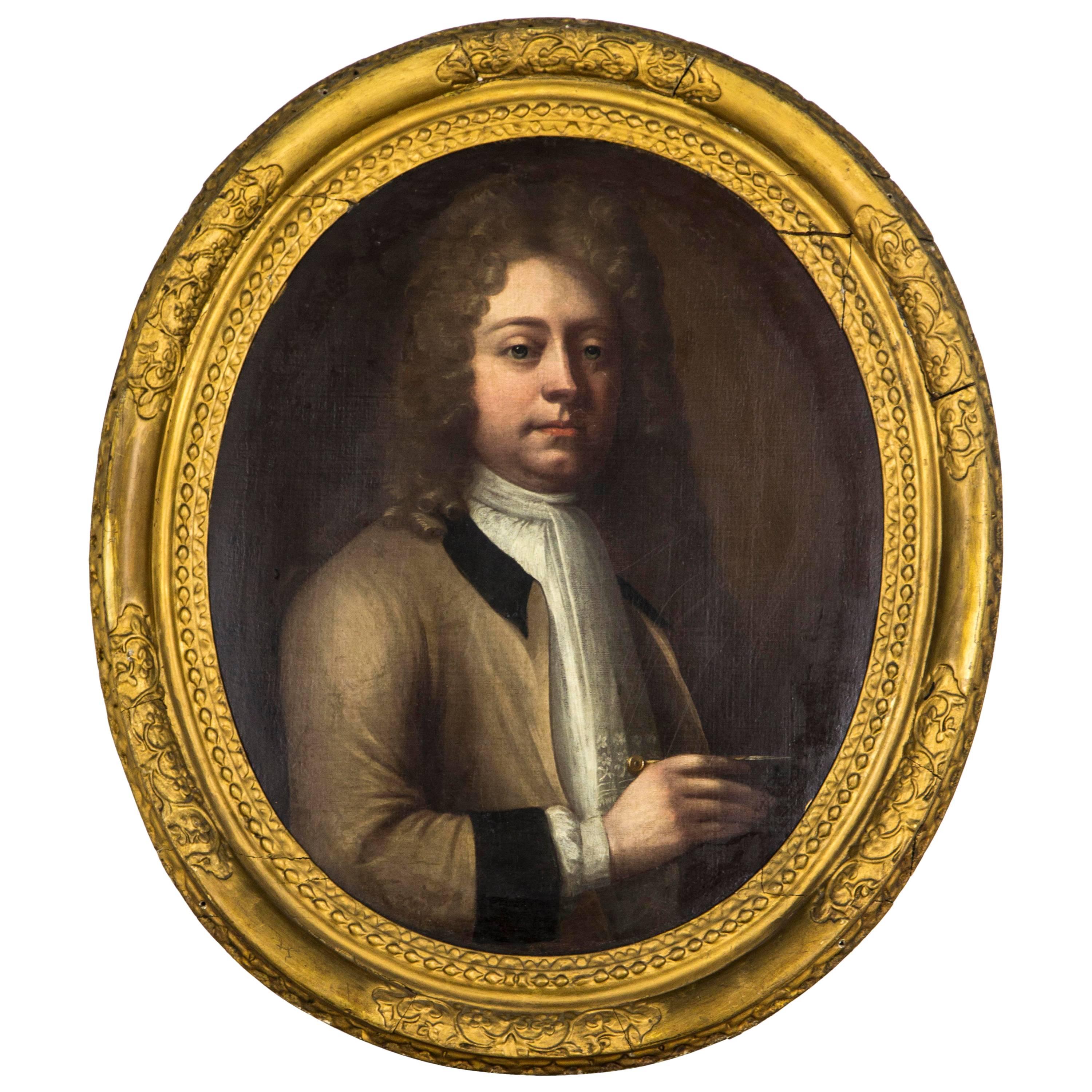 18th Century Portrait of a Young Gentleman in Oval Frame, English School