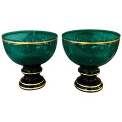 Pair of Mid-20th Century Large Emerald Green Tazas or Footed Bowls