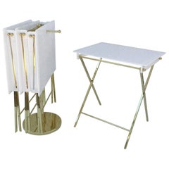 Set of Four Acrylic and Brass Folding Tray Tables by Charles Hollis Jones