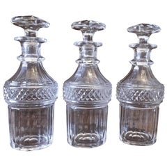 Set of Three Victorian Cut-Glass Decanters