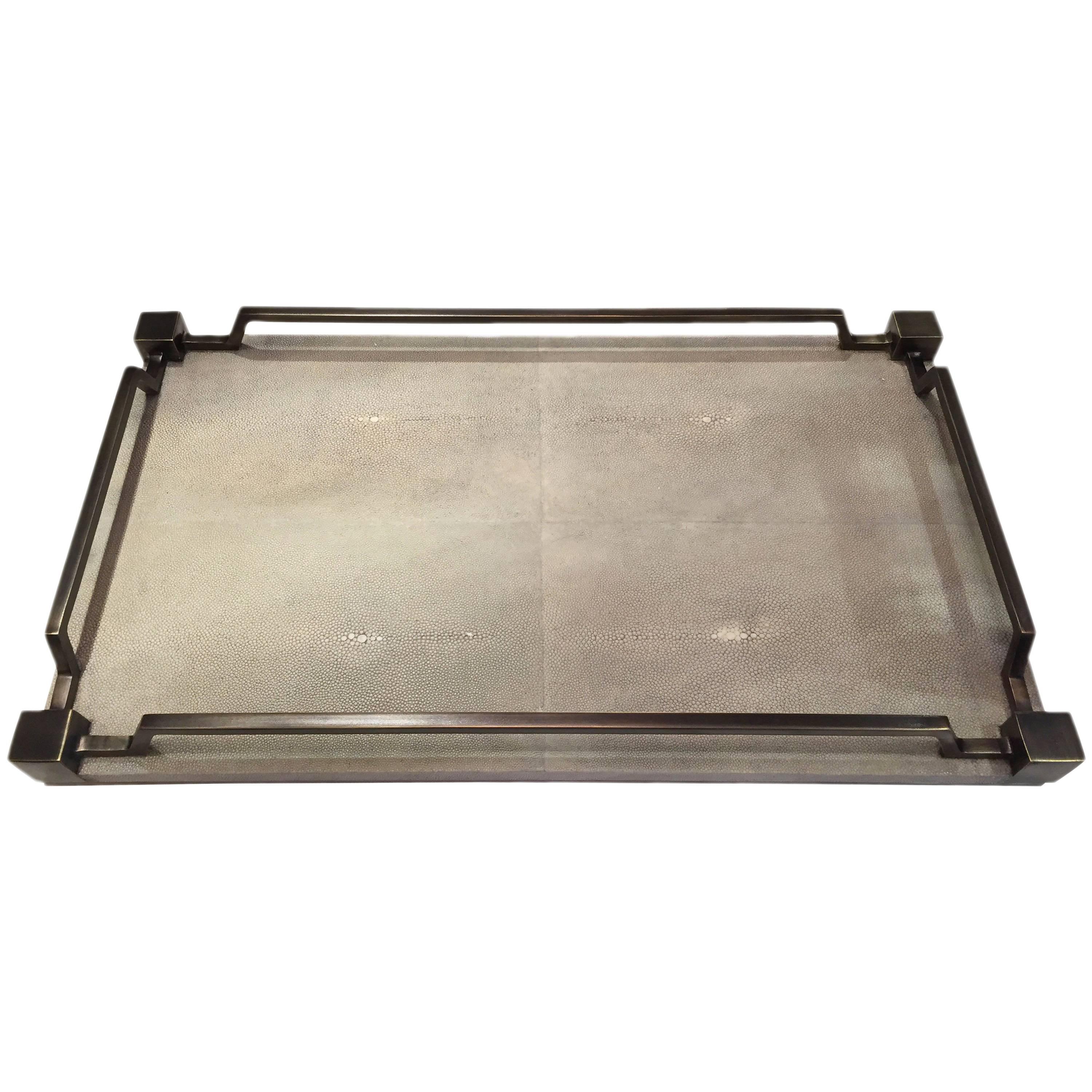 Shagreen Service Tray with Brass Inlay