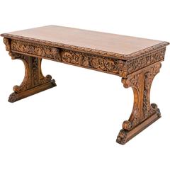 Very Interesting Carved Oak Library Table