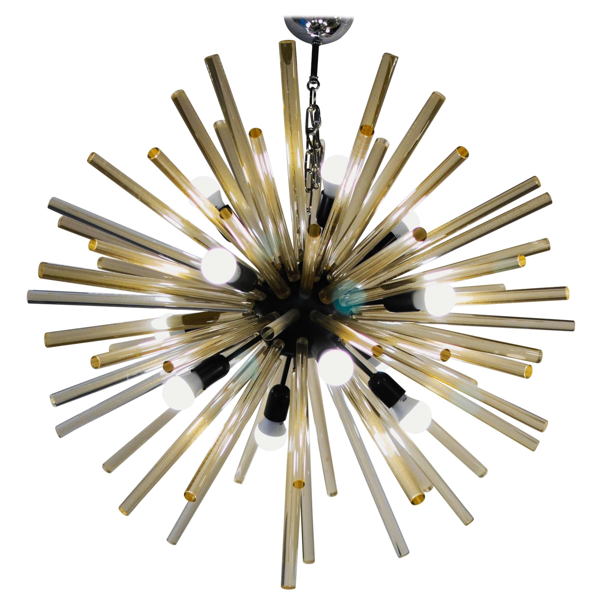 Mid-Century Sputnik Chandelier, Golden Glass Rods. Alberto Donà Furnace. Murano