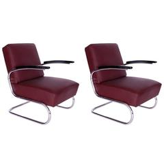 Pair of 1930s Bauhaus Mauser Werke Steel Tube Club Chairs