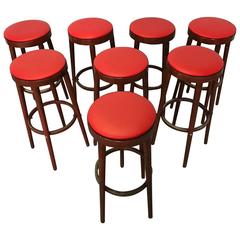 Vintage Set of 8 Stools by Baumann, Original and Traditional Parisian Bistrot, France