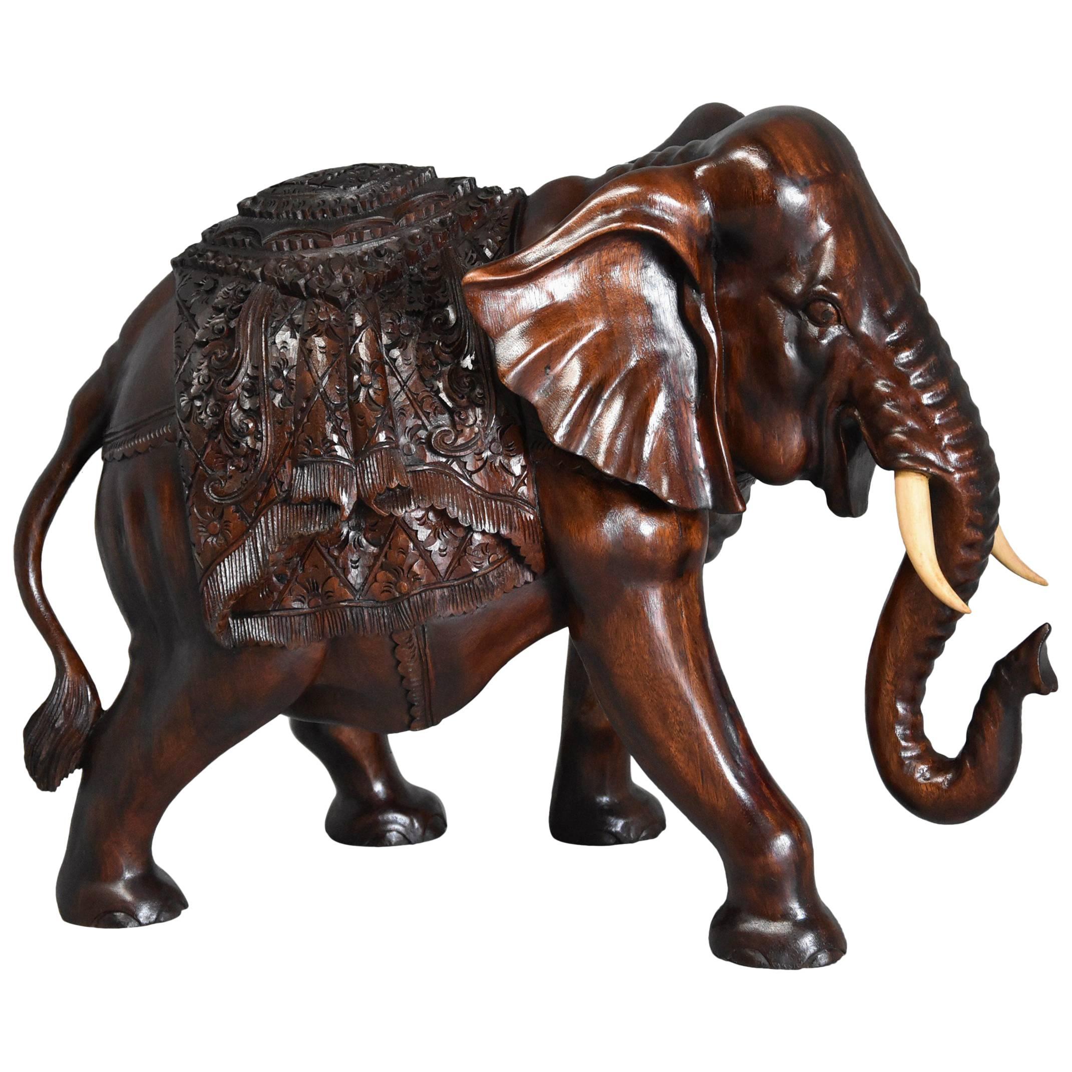 Highly Decorative Carved Hardwood Elephant