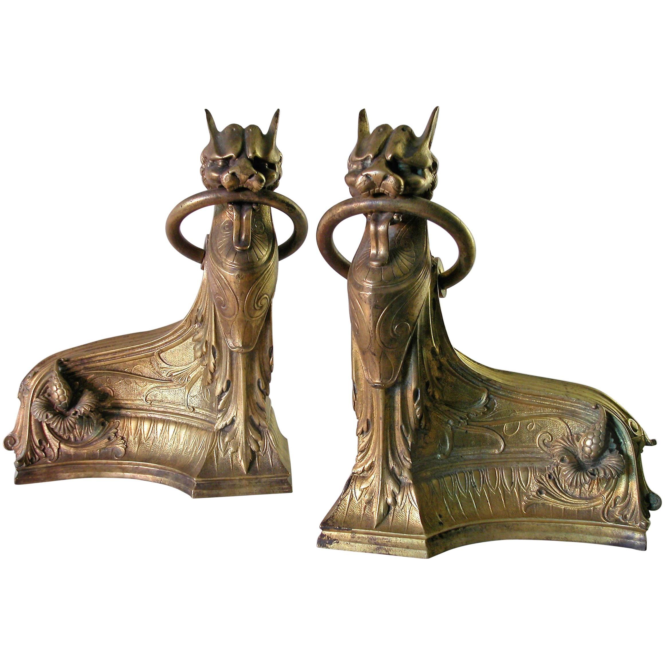 Pair of Napoléon III Ormolu Chenets or Andirons with Fender, circa 1870 For Sale