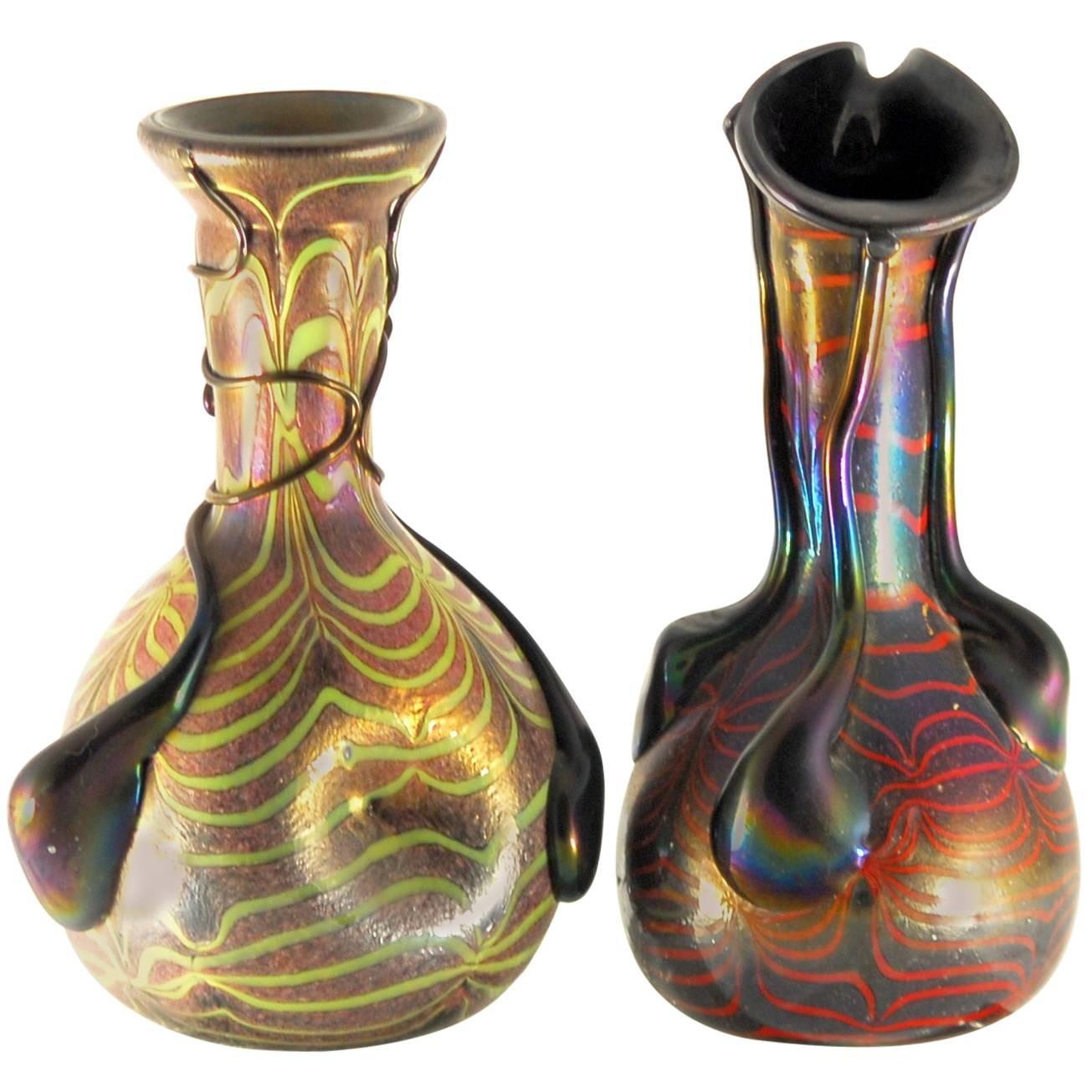 Sergio Rossi, Two Murano iridescent vases in the Style of Loetz, 1980