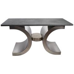 Bright Steel and Granite Console Table in the Style of Brueton