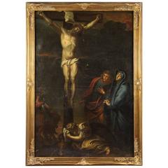 18th Century Italian Religious Oil Painting "Crucifixion"