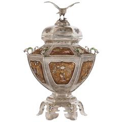 Japanese Silver, Enamel and Shibayama Style Antique Koro 4