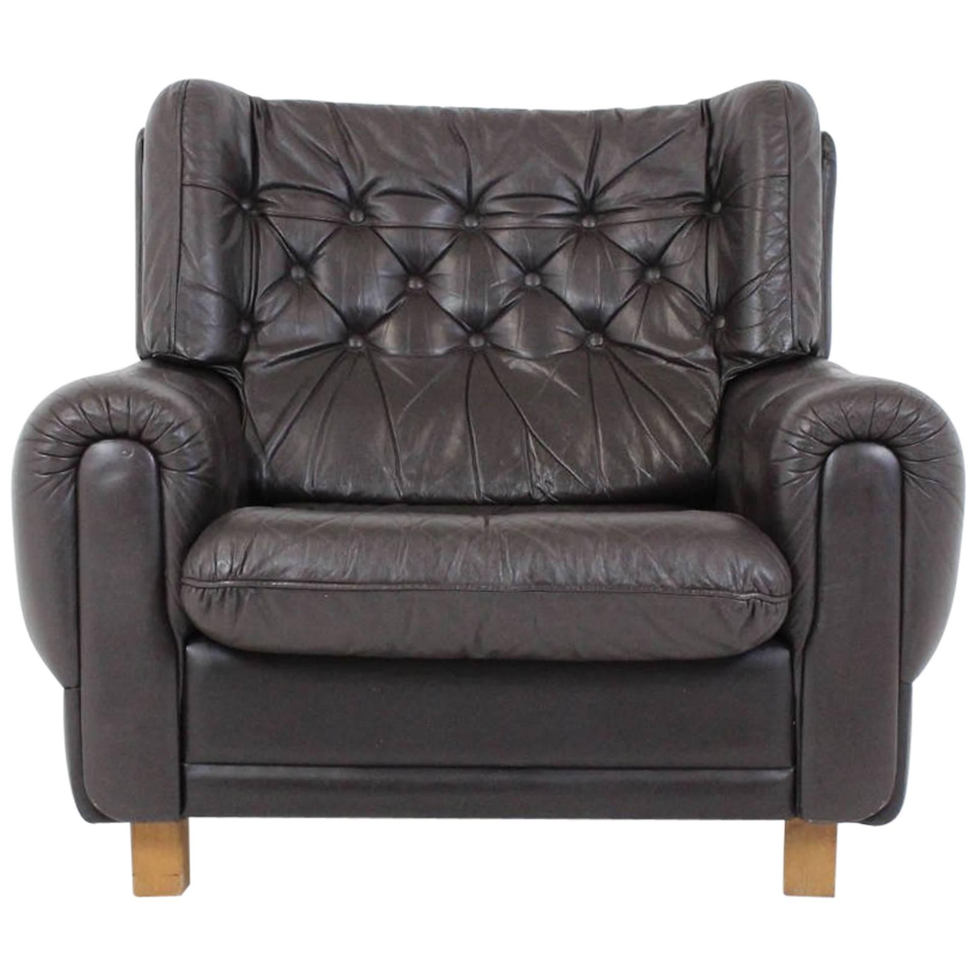 Czech Brown Leather Armchair from Vyber, 1970s For Sale
