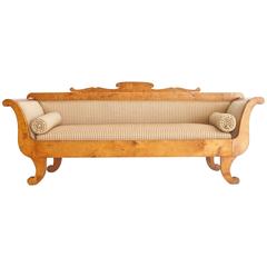 19th Century Biedermeier Style Birch Sofa with Curved Legs and Armrests