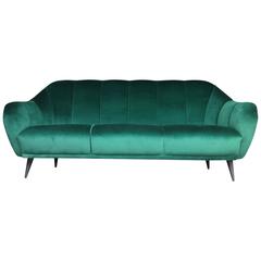 Vintage Italian Emerald Green Velvet Sofa