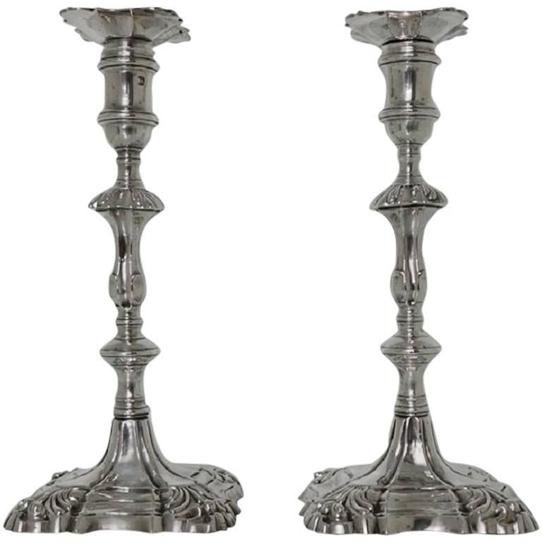 George II Sterling Silver Pair of Candlesticks William Shaw II & William Priest