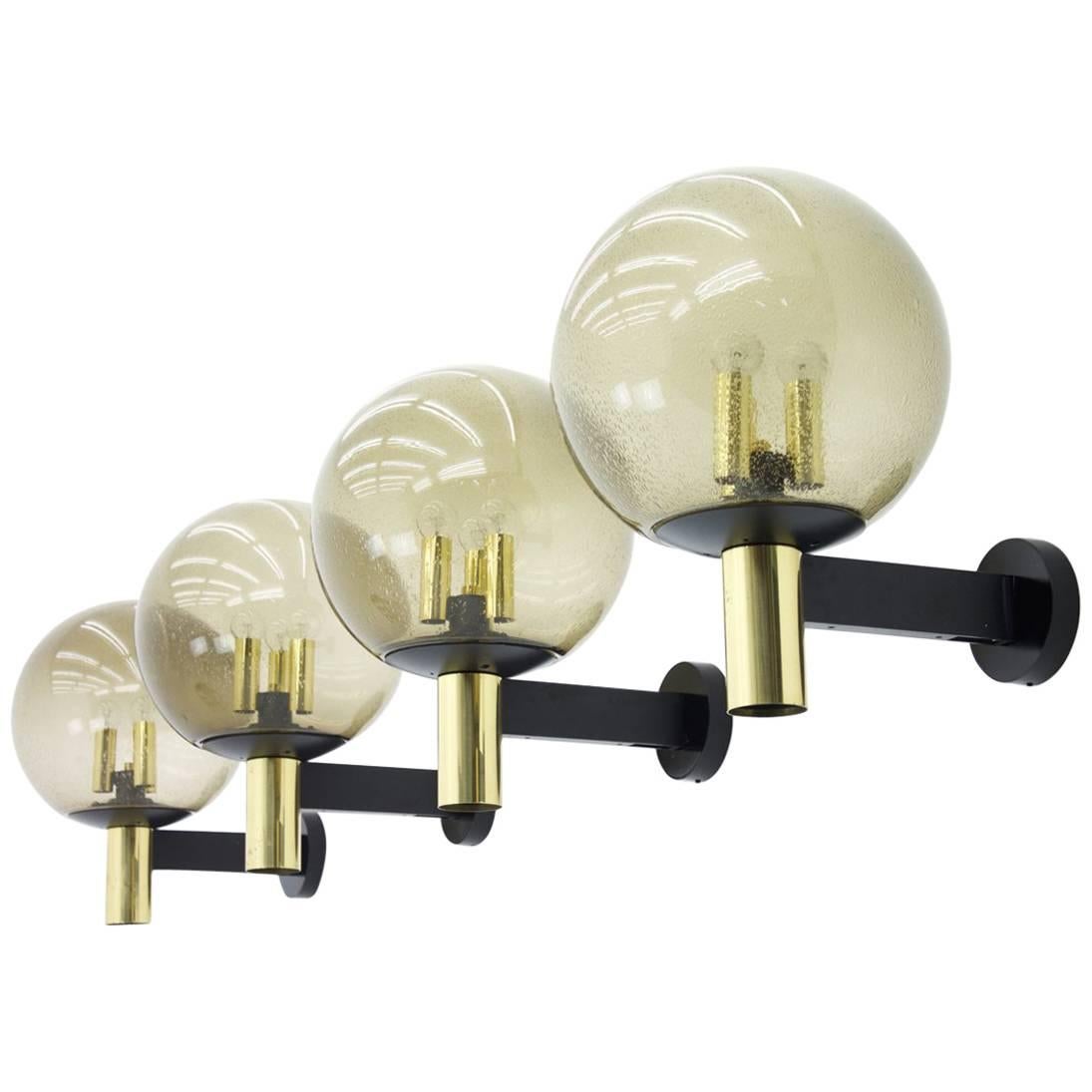 Set of Four Limburg Wall Lights with Smoked Glass and Brass 1970s For Sale