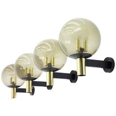 One of Four Wall Sconces with Smoked Glass and Brass by Glashütte Limburg, 1970s 5
