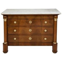 Late French Empire Period Blonde Walnut Commode with White Marble, circa 1815