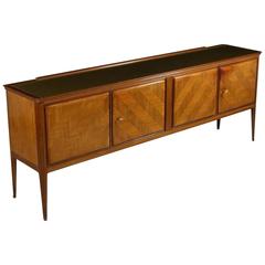 Sideboard Mahogany Veneer Back Treated Glass Vintage, Italy, 1950s