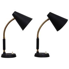 Pair of Swedish Brass Table Lamps, 1950s