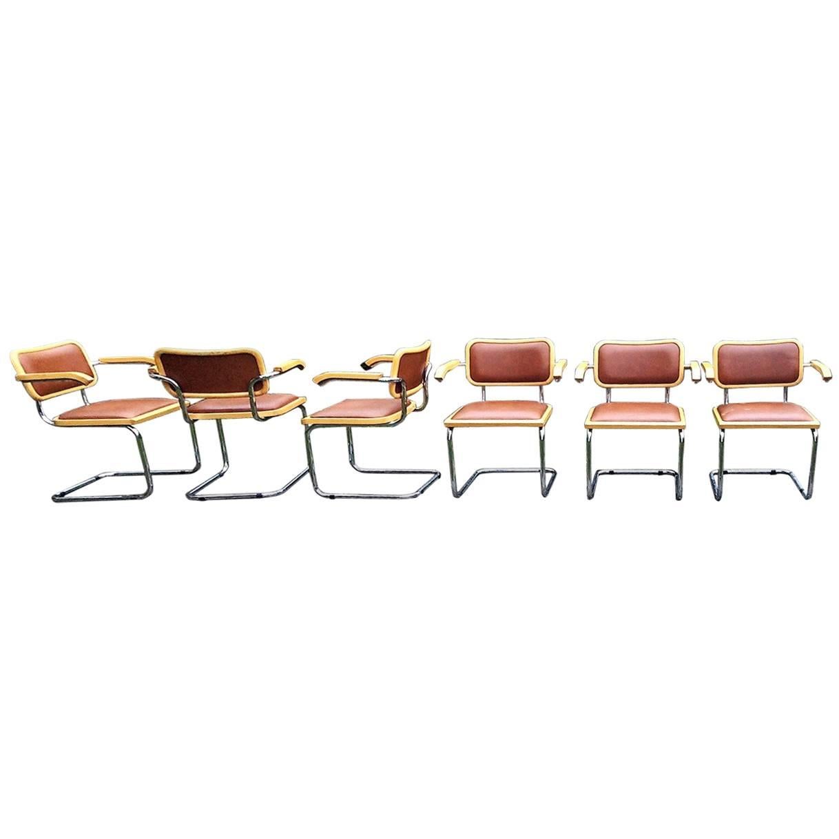 Set of Six French Bauhaus Marcel Breuer Armchairs