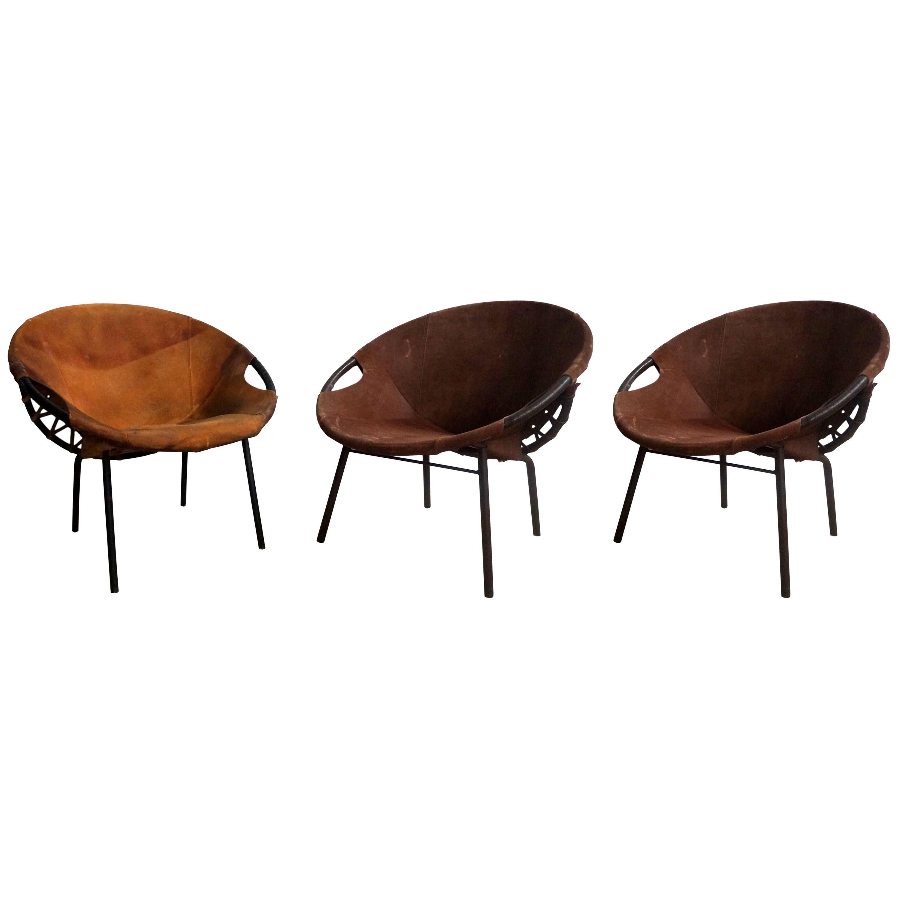 Three Leather Chairs by Lusch Erzeugnis