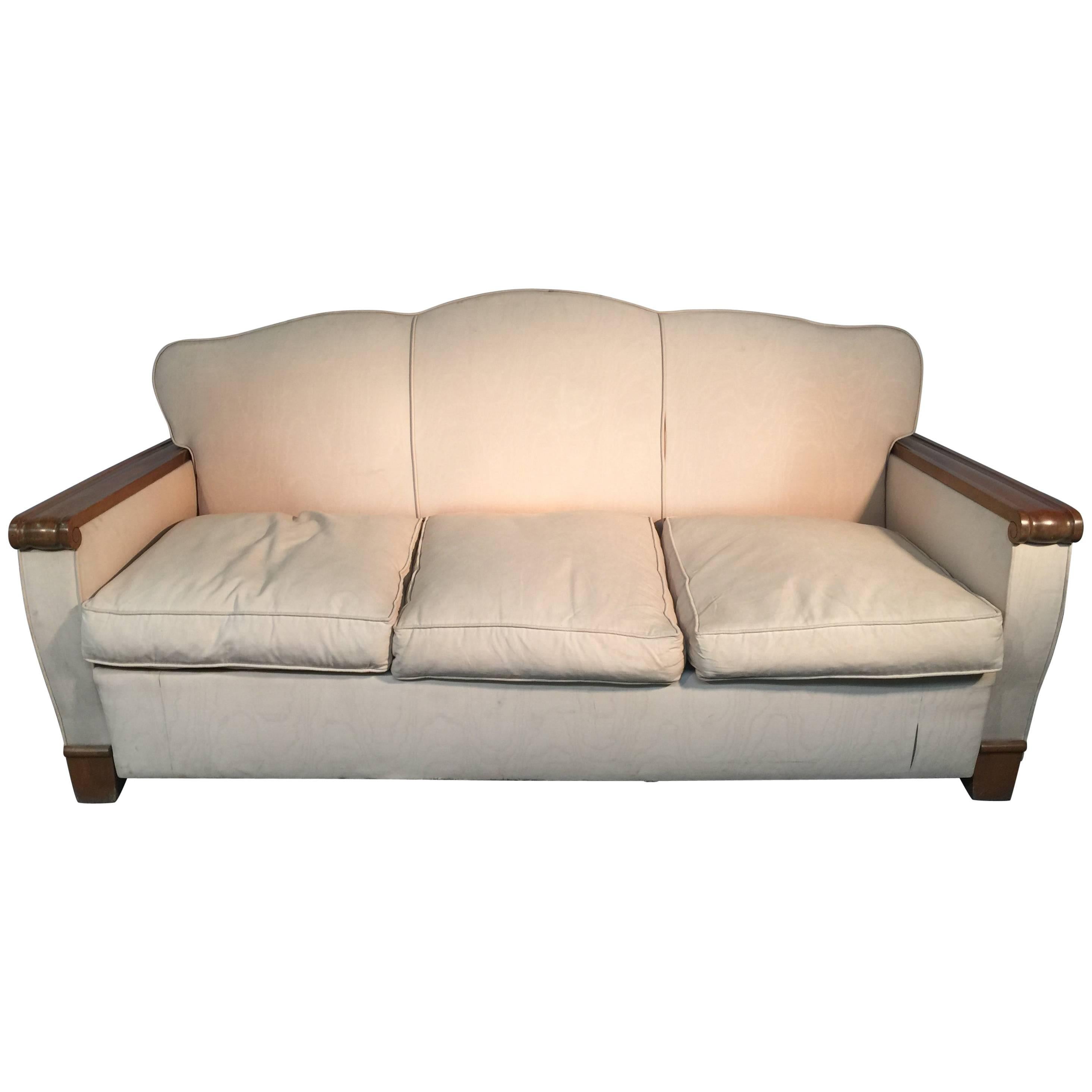 Gaston Poisson, Art Deco Blond Mahogany Sofa For Sale