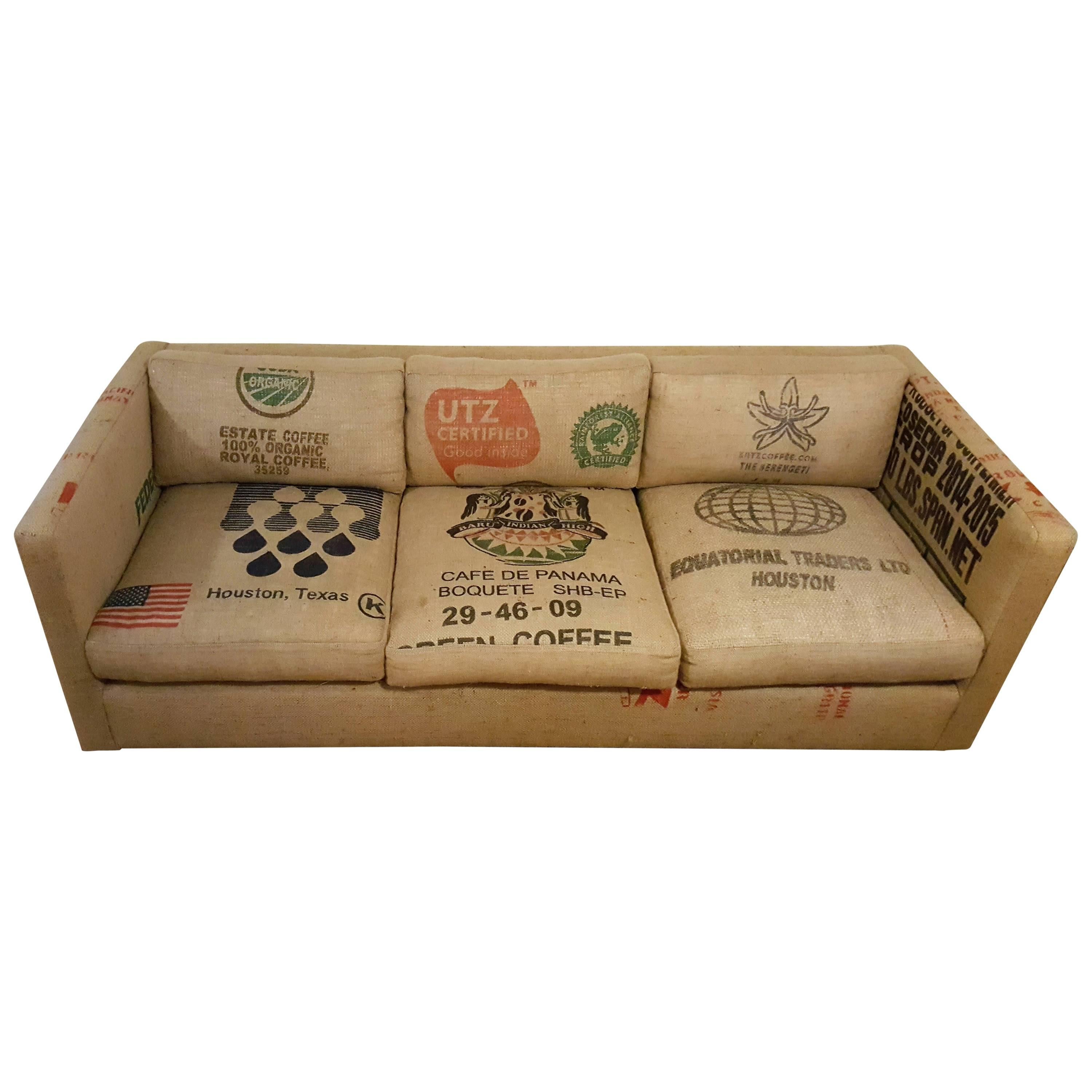 20th Century Custom Burlap Bag Sofa in the Style of Milo Baughman