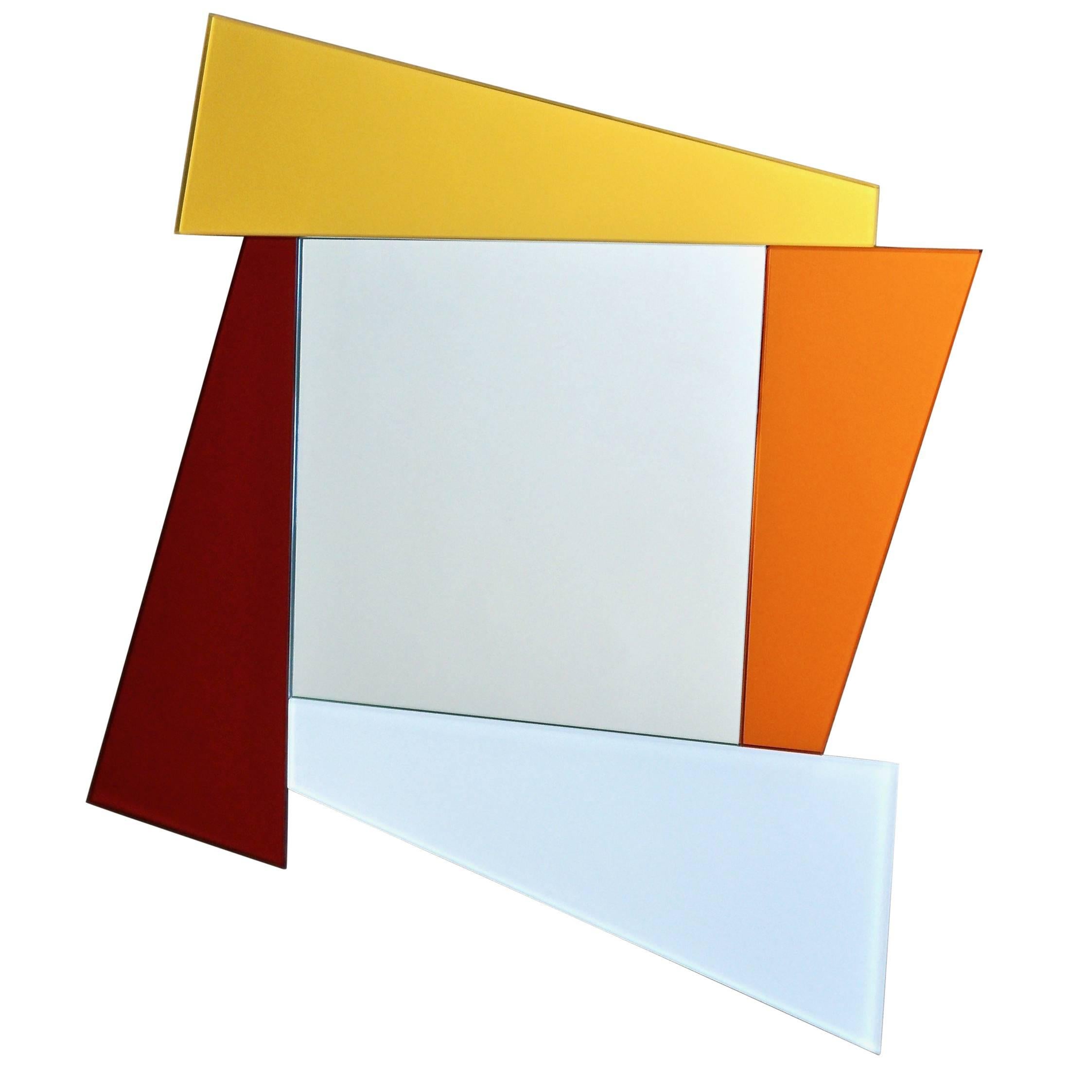 Ettore Sottsass for Glas Italia Geometric Mirror in White Red Orange Yellow