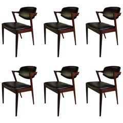 Six Fully Restored and Reupholstered Kai Kristiansen Rosewood Model 42 Chairs