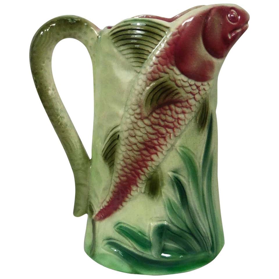 English Pair of Majolica Gurgling Fish Pitchers at 1stDibs