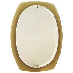 1960´s Beveled Mirror Veca, caramel glass frame, nickel-plated brass - Italy