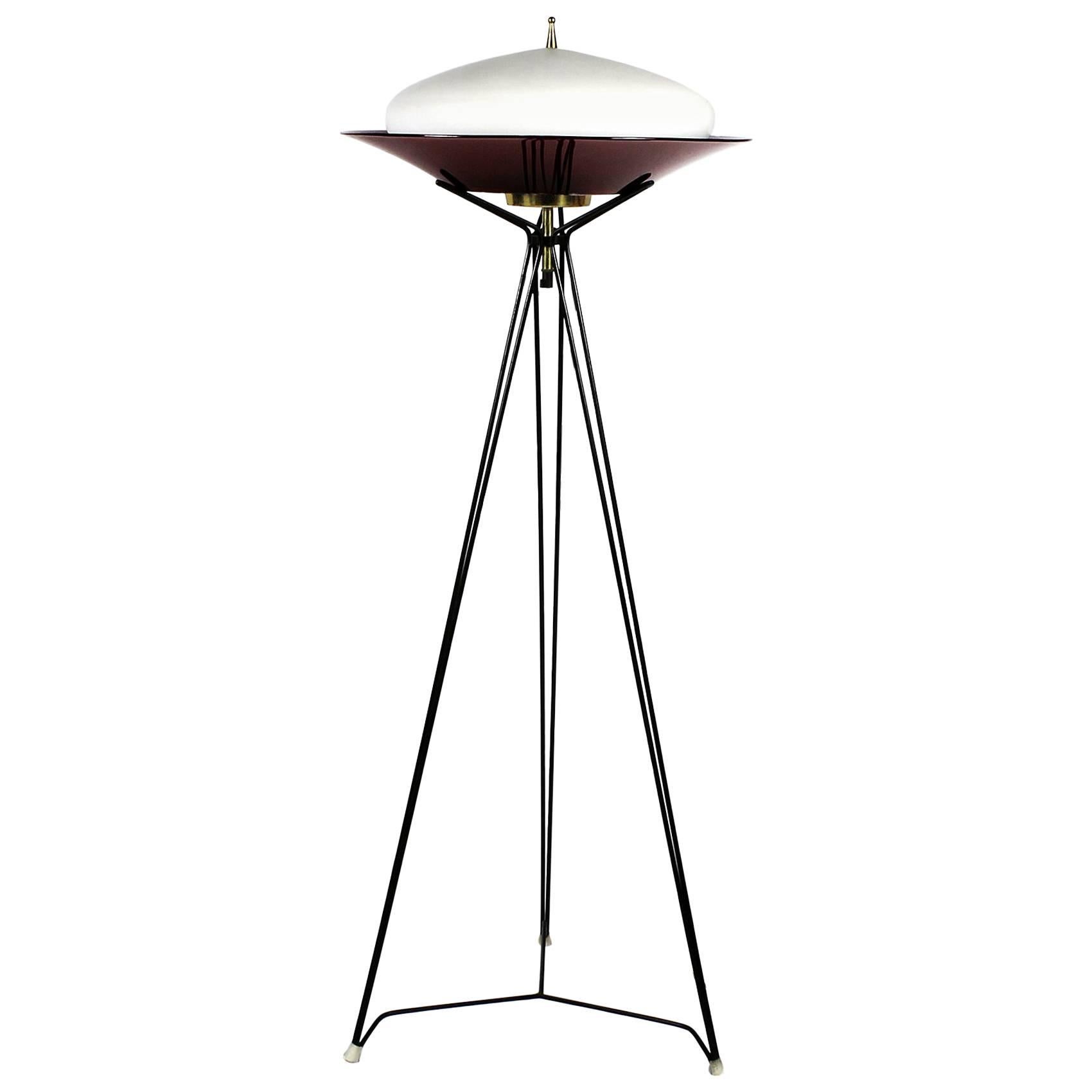 1960´s Tripod Standing Lamp, metal, white opaline, brass, plexiglass - Italy