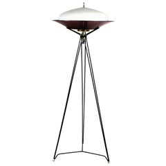 1960´s Tripod Standing Lamp, metal, white opaline, brass, plexiglass - Italy