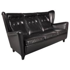 Black Leather Wingback Sofa by Howard Keith, Uk, circa 1960s