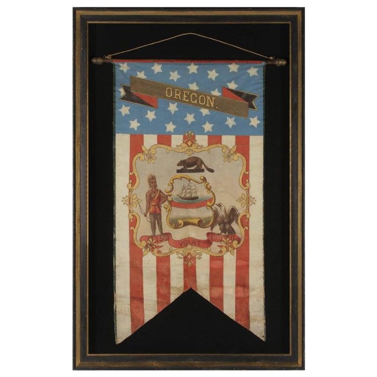 Hand-Painted Patriotic Banner with the Seal of the State of Oregon For Sale