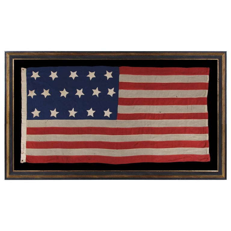 Entirely Hand Sewn Antique American Flag With 16 Stars Tennessee Antique American Flag With 16 Stars