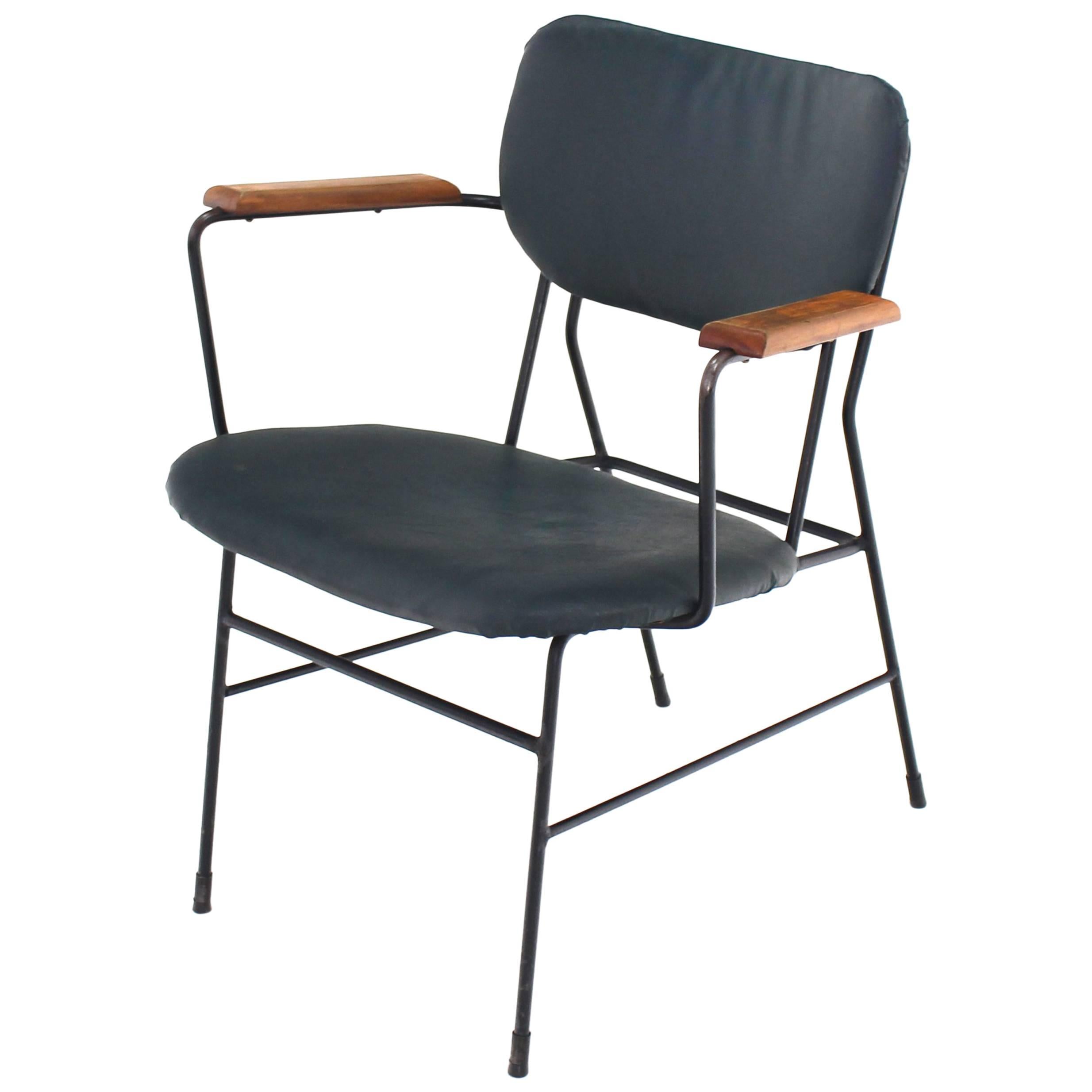 Rare Design Bent Wire Frame Wood Arm Dining Side Chair Mid-Century Modern en vente