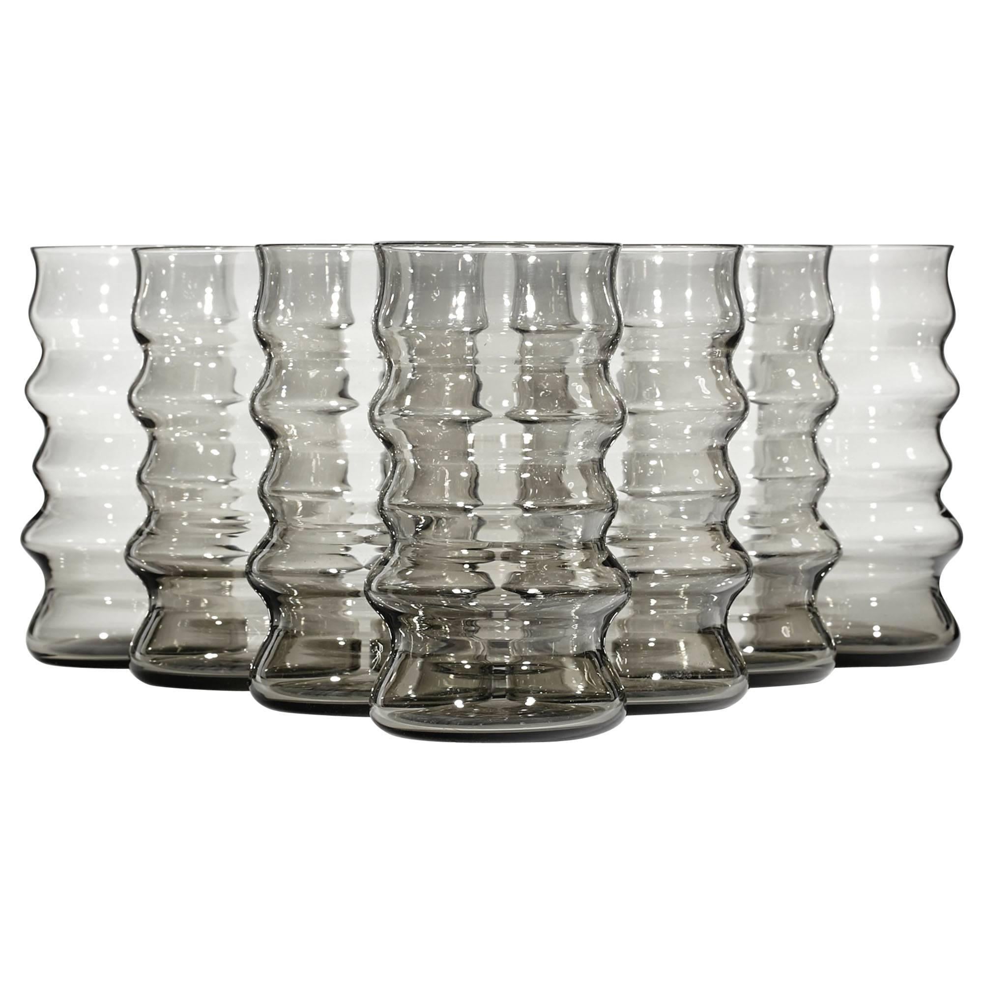 Mid-Century Modern Set of Eight Smoked Glass Tumblers For Sale