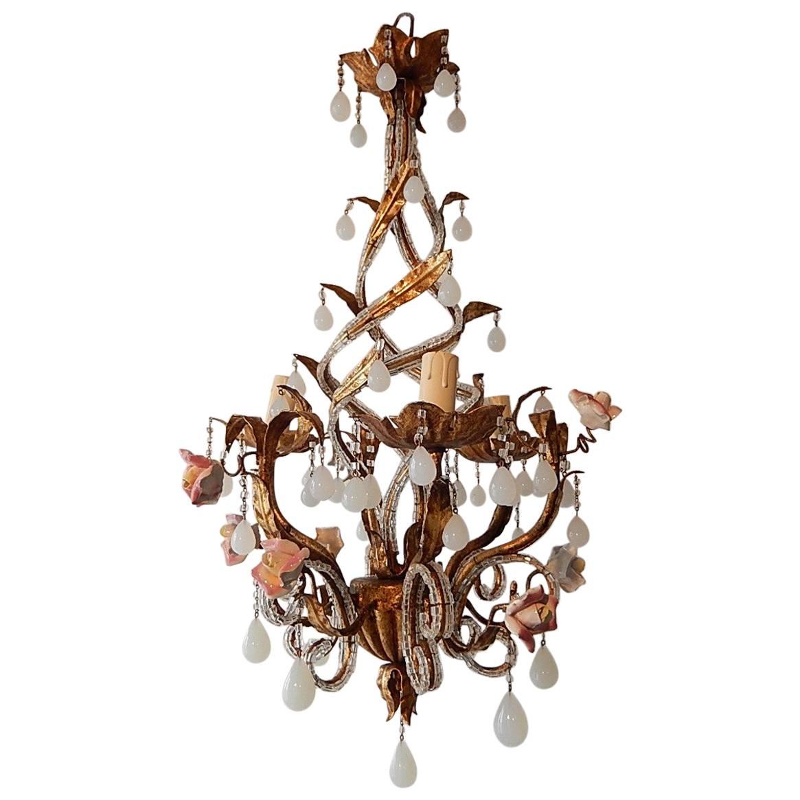 French Porcelain Roses And Tole With Huge Cherub Swinging Chandelier French Porcelain Roses And Tole With Huge Cherub Swinging Chandelier At 1stdibs