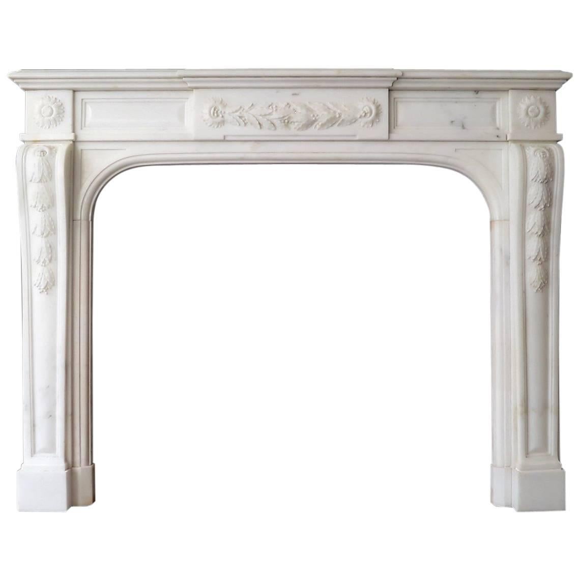 19th Century Statuary White Marble French Fireplace Mantel
