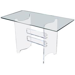 Compact Dining Dinette Console Bent Lucite Base Glass Top Table