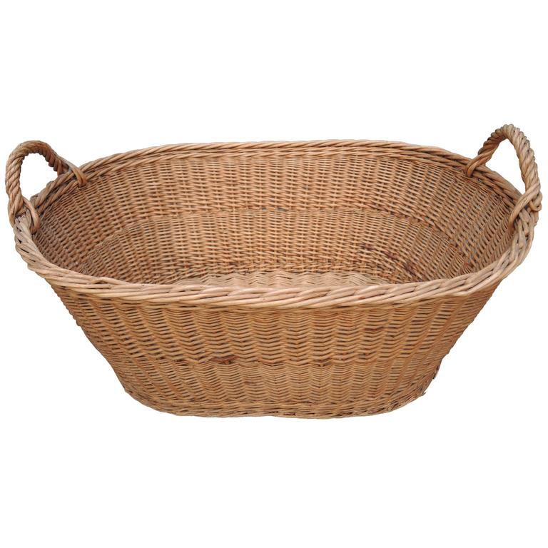 Vintage French Provincial Wicker Woven Laundry Basket at 1stdibs